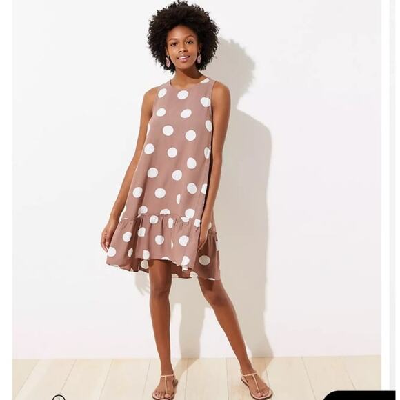 Loft Plus Polka Dot Tie Back Swing Dress in Taupe and White Size 18 - Picture 1 of 10